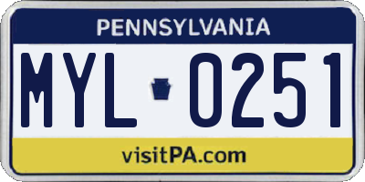 PA license plate MYL0251