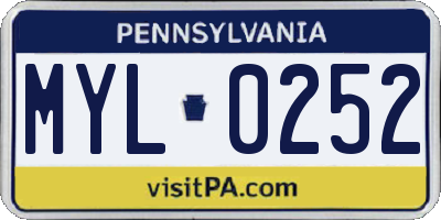 PA license plate MYL0252