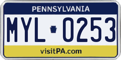 PA license plate MYL0253