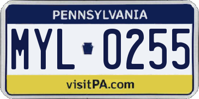 PA license plate MYL0255