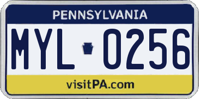 PA license plate MYL0256
