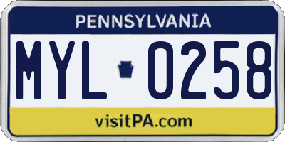 PA license plate MYL0258