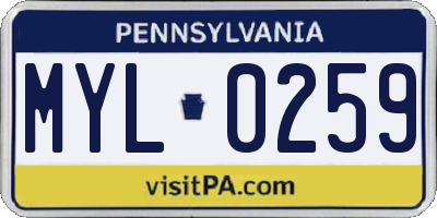 PA license plate MYL0259