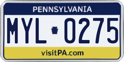 PA license plate MYL0275