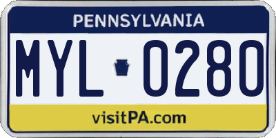 PA license plate MYL0280
