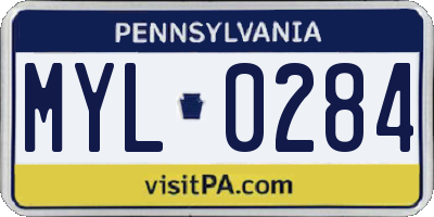 PA license plate MYL0284