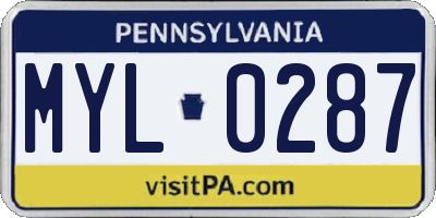PA license plate MYL0287