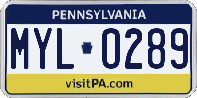PA license plate MYL0289