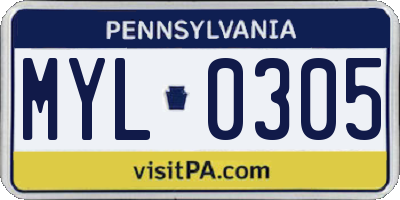 PA license plate MYL0305