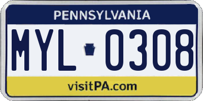 PA license plate MYL0308