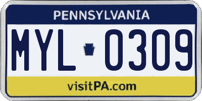 PA license plate MYL0309