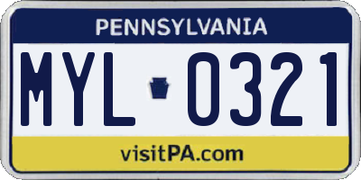 PA license plate MYL0321