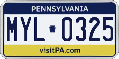PA license plate MYL0325