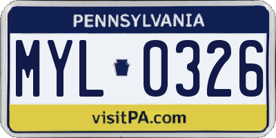 PA license plate MYL0326