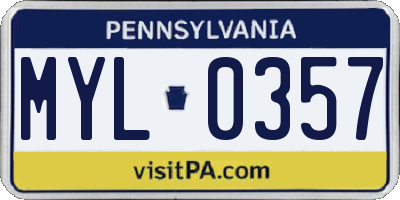 PA license plate MYL0357