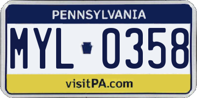 PA license plate MYL0358