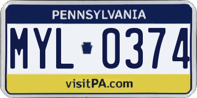 PA license plate MYL0374