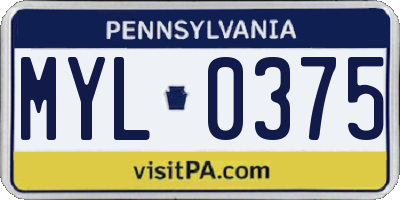 PA license plate MYL0375
