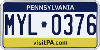 PA license plate MYL0376