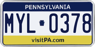 PA license plate MYL0378