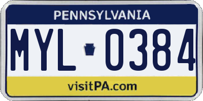 PA license plate MYL0384