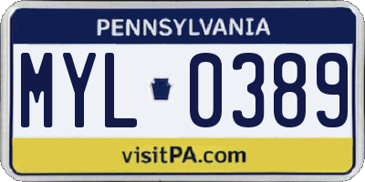 PA license plate MYL0389