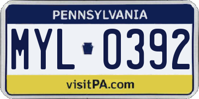 PA license plate MYL0392