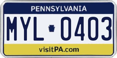 PA license plate MYL0403