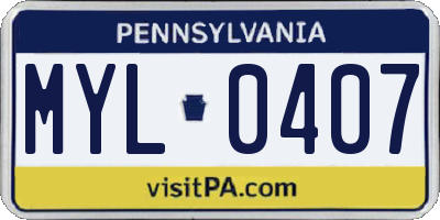 PA license plate MYL0407