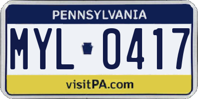 PA license plate MYL0417