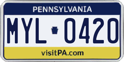 PA license plate MYL0420