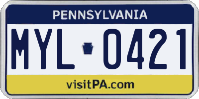 PA license plate MYL0421