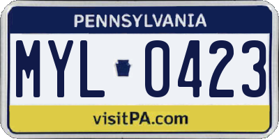 PA license plate MYL0423