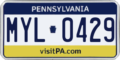 PA license plate MYL0429