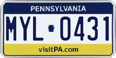 PA license plate MYL0431