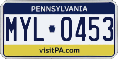 PA license plate MYL0453