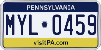 PA license plate MYL0459
