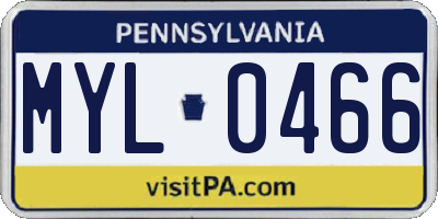 PA license plate MYL0466
