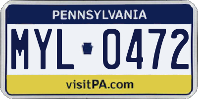 PA license plate MYL0472
