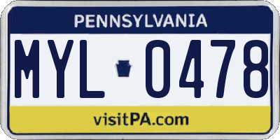 PA license plate MYL0478