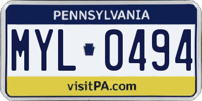 PA license plate MYL0494