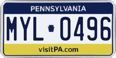 PA license plate MYL0496