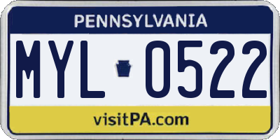 PA license plate MYL0522