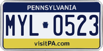 PA license plate MYL0523