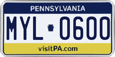 PA license plate MYL0600