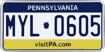 PA license plate MYL0605