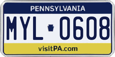PA license plate MYL0608