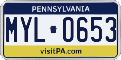 PA license plate MYL0653