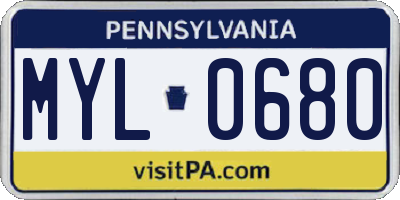 PA license plate MYL0680
