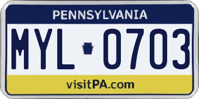 PA license plate MYL0703